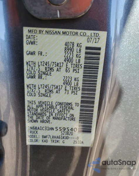 2017 Nissan Titan Xd S from USA, damaged, VIN 1N6BA1C31HN559540